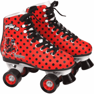 Patines de bota con cordones, patines de 4 ruedas, con diseños de Ladybug, Lunares, Color Rojo y Negro Varias tallas.+ REGALO CASCO Para principiantes. Calidad al mejor precio. De acuerdo a la normativa CE. +5 años